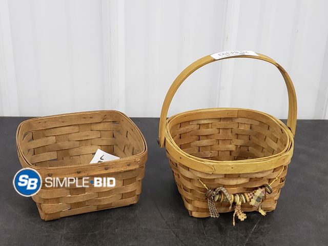 Lot 58-84393 - Lot of (2) Small Square Wood Baskets