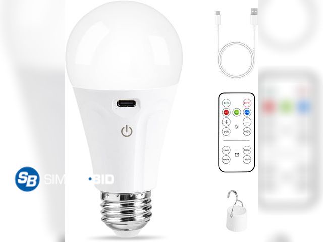 Lot 58-77750 - New  Rechargeable Light Bulbs with Remote and USB Charging, 1 Pack | Dimmable Battery Operated Light...