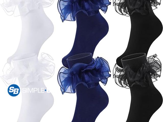 Lot 58-58044 - New Geyoga 3 Pairs Women Big Ruffle Socks Turn Cuff, Double Lace Ankle Cotton Frilly