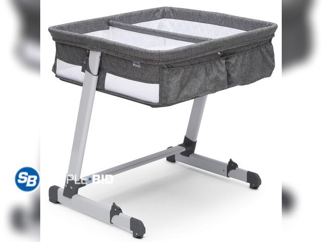 Lot 58-37135 - Simmons Bedside Bassinet , Twin City Sleeper, Grey Tweed - Appears Unused