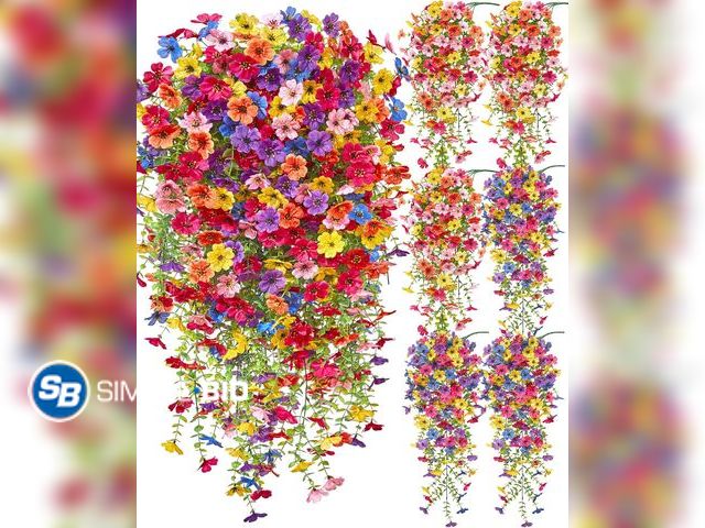 Lot 58-74300 - New Serwalin 6PCS Artificial Hanging Flowers for Outdoors, UV Resistant Fake Hanging Plants, Realist...