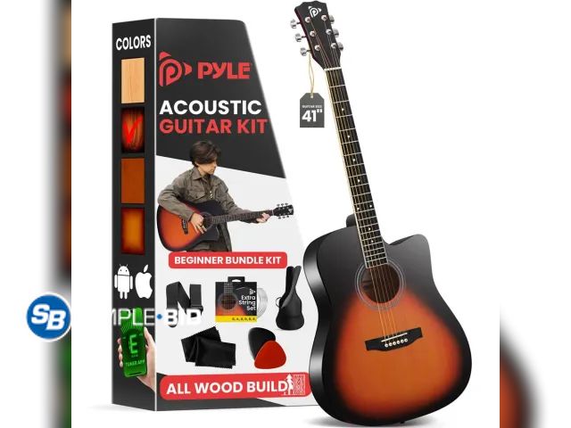 Lot 58-84148 - Pyle Acoustic Guitar Kit, Easy Play, Cutaway Design, Sunburst PGSTGR007SBD