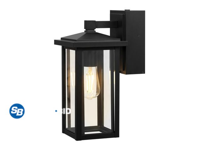 Lot 58-83885 - Globe Electric 14" Matte Black Outdoor Wall Light with GFCI Outlet - appears unused