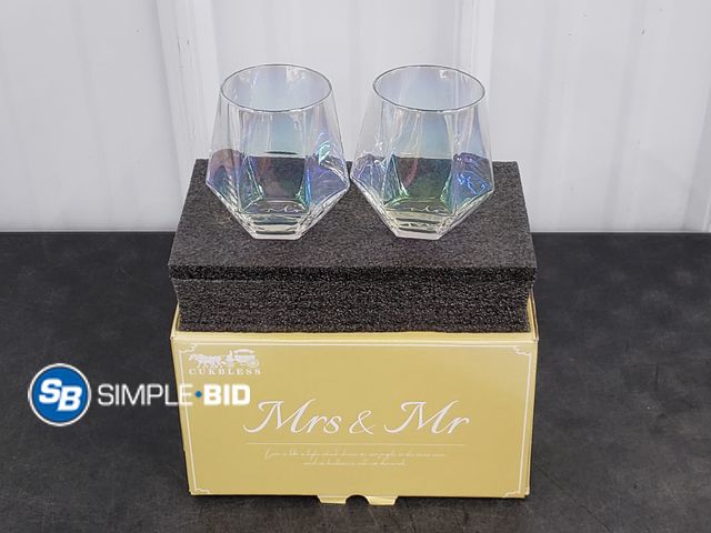 Lot 58-50366 - Set of (2) New Mr. and Mrs. WINE Glasses