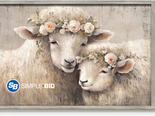 Lot 58-33053 - New Sheep Framed Wall Art Decor: The Farmhouse Wooden Picture Vintage Rustic Farm Animals Painting C...
