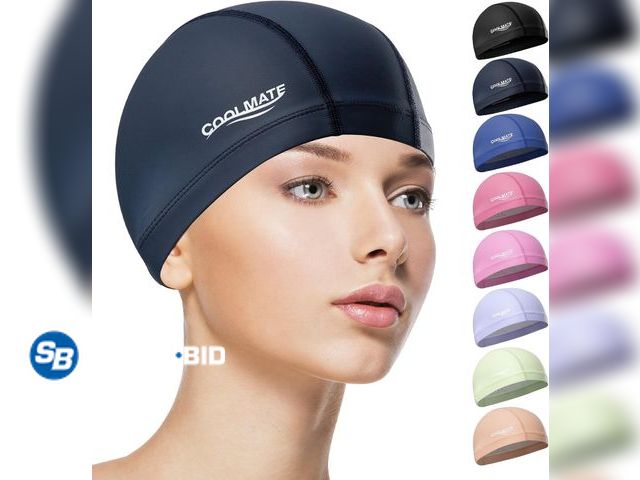 Lot 58-83206 - Lot of (2) New COOLMATE Fabric Swim Cap for Women, Men &amp; Kids, Lightweight - SIZE L