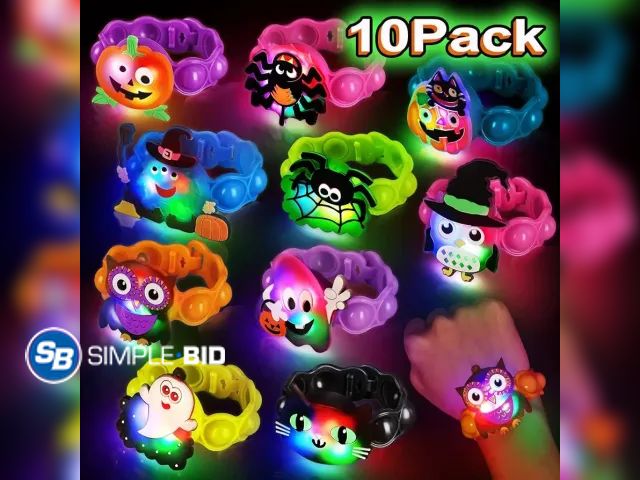 Lot 58-72207 - New 10-Pack Halloween Light Up LED Bracelets – Glow in Dark Party Favors for Kids