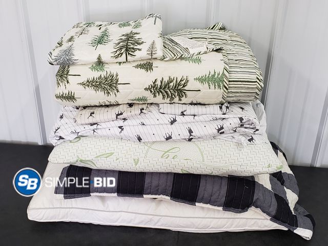 Lot 58-77406 - Large Lot of BEDDING -- pillows, sheets, Comforter set (queen/full) - used but in good condition - G...