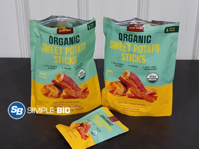 Lot 58-17613 - Lot of (2) Organic Sweet potato Sticks - individually packaged - 5 in each bag - unopened