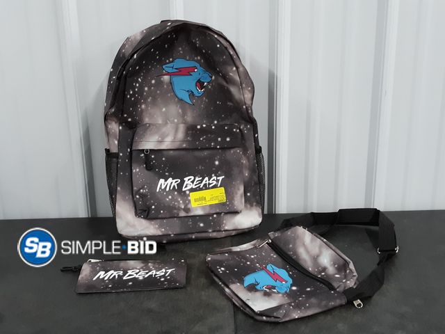 Lot 58-38814 - New Bootesun 3PCS Mr Beast School Bag, 3D Cartoon Mr Beast Large Capacity Laptop Travel Outdoor Spor...