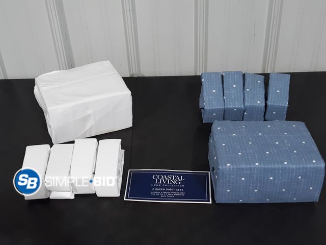 Lot 58-34808 - Coastal Living Home Collection 2 QUEEN sheet sets includes bonus pillowcases - appears unused - out ...
