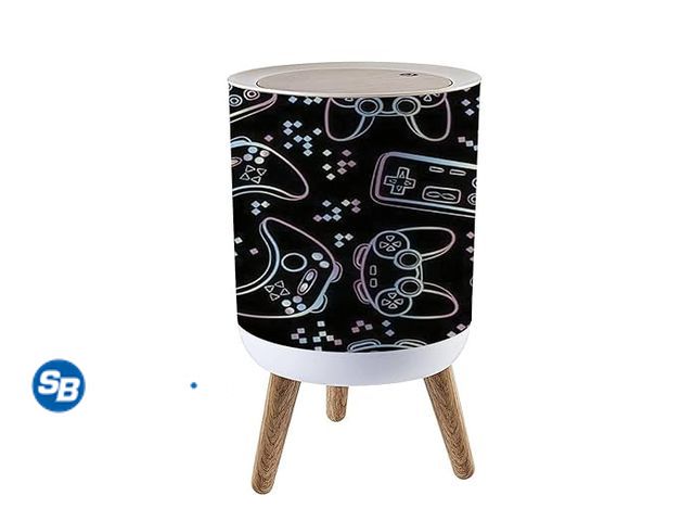 Lot 58-26695 - New Small Bathroom Bedroom Trash Can with Lid joysticks Gaming Cool Cute Kawaii Garbage Wood Waste B...