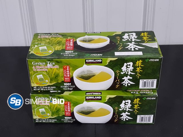Lot 58-29928 - Lot of (2) Kirkland Green Tea - A Blend of Sencha and matcha Bags - open box - mostly full