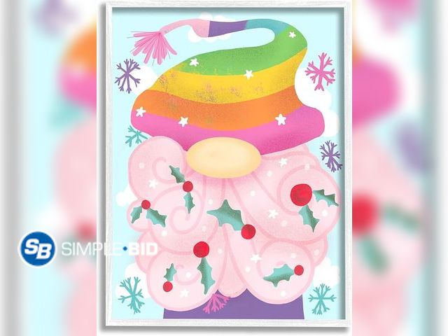 Lot 58-28274 - CHRISTMAS! New Stupell Industries Whimsical Winter Rainbow Gnome Red Holly Beard, Designed by Daphne...