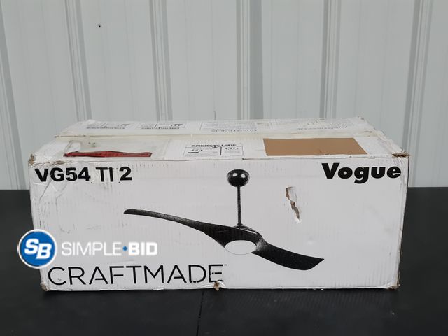 Lot 58-34586 - Craftmade Vogue 54-in Flat Black Indoor Ceiling Fan with Light and Remote (2-Blade) - appears unused