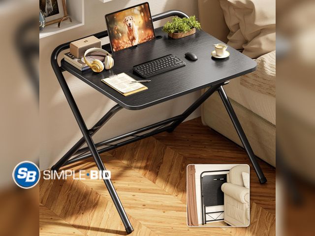 Lot 58-41381 - Huuger Folding Desk with 3-Level Adjustable Height and Tablet Slot, 24 Inch Foldable Computer Desk f...