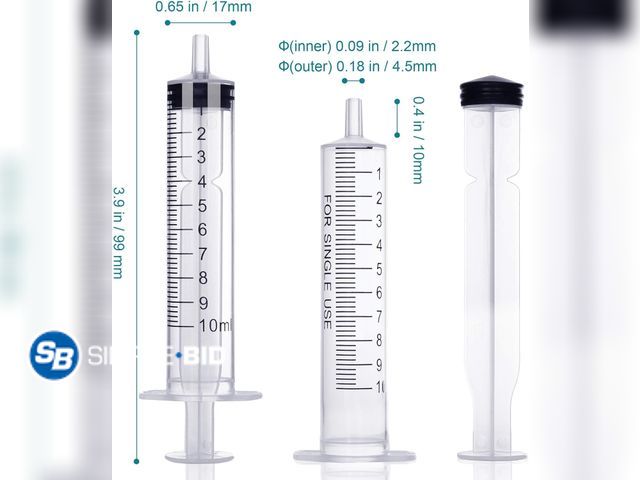Lot 58-50740 - New 10ml Syringe Without Needle - 10 ml Small Plastic Syringes Sterile Individually Packed with Cap ...