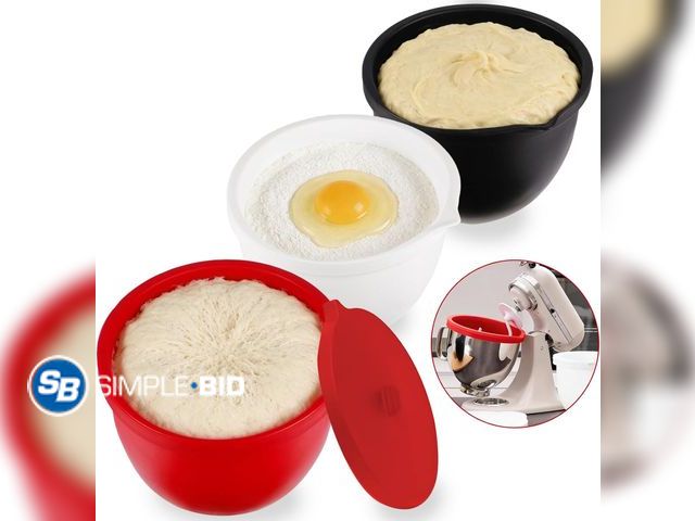 Lot 58-83215 - Set of 3 Silicone Bowl Liners with Lids for KitchenAid 5 Qt Tilt-Head Stand Mixer, Red Black White, ...