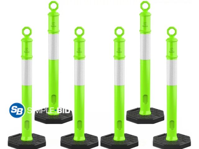 Lot 58-50296 - RoadHero 45 Inch 6 Pack Delineator Post with Base, Lime Green Traffic Delineator Posts Cones with Re...