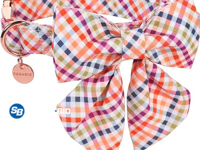 Lot 58-33641 - New DOGWONG Fall Dog Collar with Removable Cute Bow Tie Adjustable Pet Collars - Soft Comfy Cotton H...