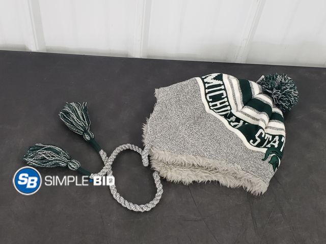 Lot 58-84535 - GO GREEN! GO WHITE! Michigan State Winter Trapper Hat - very light use