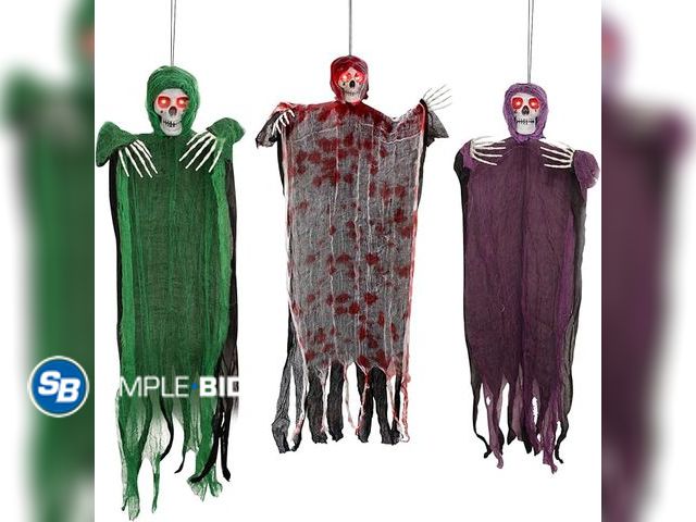 Lot 58-21333 - New 3 Pack Outdoor Hanging Halloween Skeleton Scaring Ghosts Decorations with Lighted Up Eyes, Hallo...
