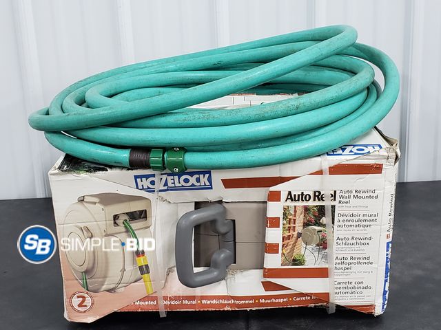 Lot 58-50508 - Hozelock Auto Reel Wall Mount Hose Reel with Garden Hose - unopened with Garden Hose (lightly used)
