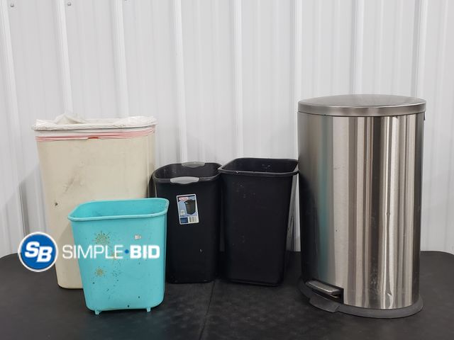 Lot 58-63182 - Lot of (5) Waste Baskets - used but in good condition - various sizes