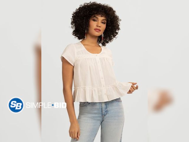 Lot 58-72183 - New Jessica Simpson Women's Kamiya Cotton Peplum Hem Blouse, Size XS