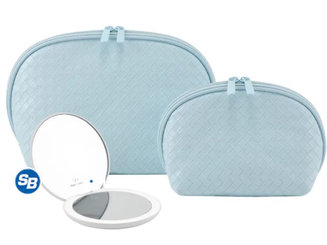 Lot 58-68654 - New GloTech 2-pack Faux Leather Cosmetic Bags with Rechargeable Compact Mirror