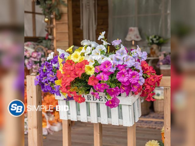 Lot 58-84011 - New Artificial Flowers for Outdoors, 12 Bundles UV Resistant Faux Silk Morning Glory with Eucalyptus...