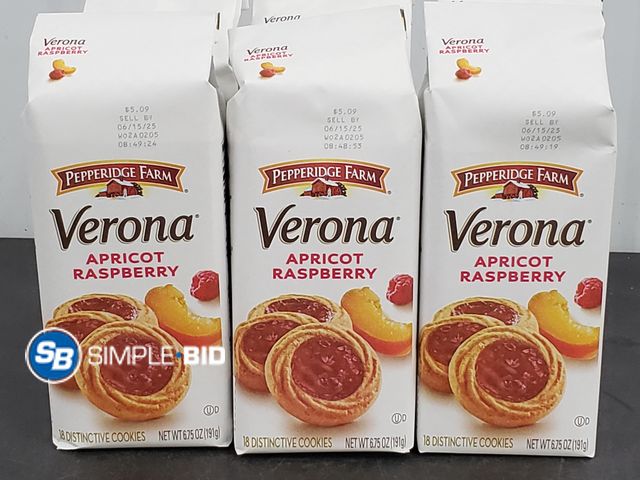 Lot 58-66385 - Lot of (6) Pepperidge Farm Verona Apricot Raspberry Cookies - unopened - expired
