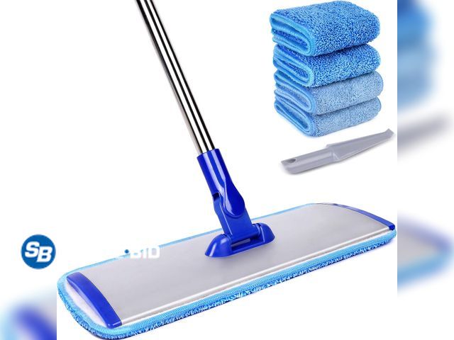 Lot 58-76052 - New 18" Professional Microfiber Mop Floor Cleaning System, Flat Mop with Stainless Steel Handle, 4 R...
