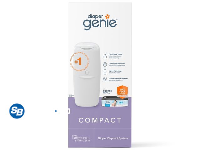 Lot 58-54886 - New Diaper Genie Compact Pail, 1 Diaper Pail, 1 Square Refill, 165 Count, Infant, White