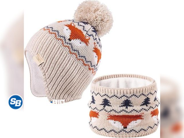 Lot 58-80829 - New Beanie Knit Hats for Toddlers with Earflap Fleece Lined Hat Kids Warm Winter Hat Scarf Set Child...
