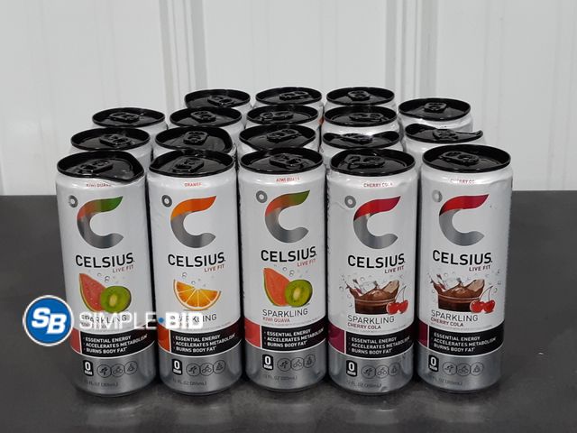 Lot 58-35625 - Lot of (18) CELSIUS! live fit Variety pack -- CHERRY COLA - ORANGE - KIWI GUAVA -  unopened - out of...