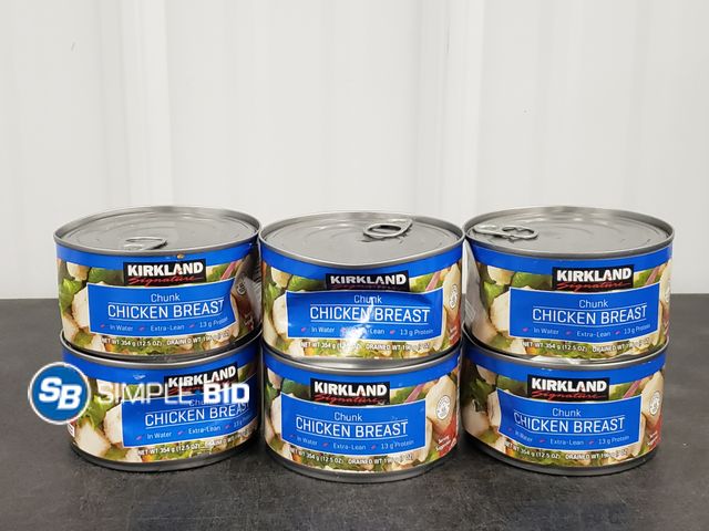 Lot 58-29900 - Lot of (6) Kirkland Chunk Chicken Breast 12.5 oz cans - unopened - some dented cans