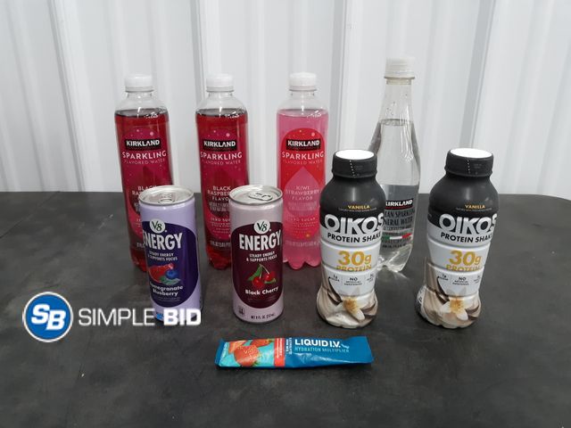 Lot 58-67643 - DRINKS! Lot of Various Drinks - unopened - out of packages - sparkling water, V8, Protein shakes and...