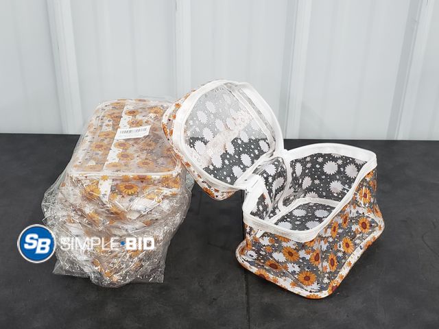 Lot 58-36668 - Lot of (6) New Clear Printed Sunflower Cosmetic Bag and Travel Pouch with Handle-Durable PVC Materia...