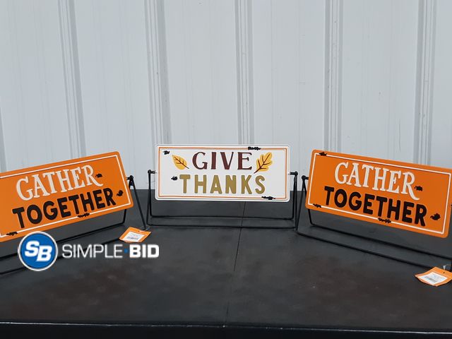 Lot 58-27608 - Lot of (3) New Hyde and EEK reversible tabletop signs -- GIVE THANKS -- GATHER TOGETHER