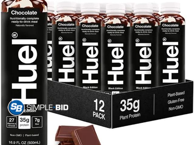 Lot 58-40091 - Huel Black Edition Rtd High-Protein Meal - Chocolate 16.9 Fl Oz (12 Bottles) - unopened - best by 9/...