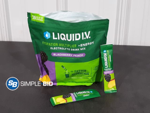 Lot 58-37696 - Liquid I.V. Hydration Multiplier + Energy BLACKBERRY PEACH - 27 individually packaged - unopened