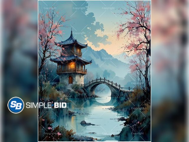 Lot 58-80661 - New Oriental Landscape Paint by Numbers Kit for Adults - DIY Chinese Pavilion with Bridge Painting o...