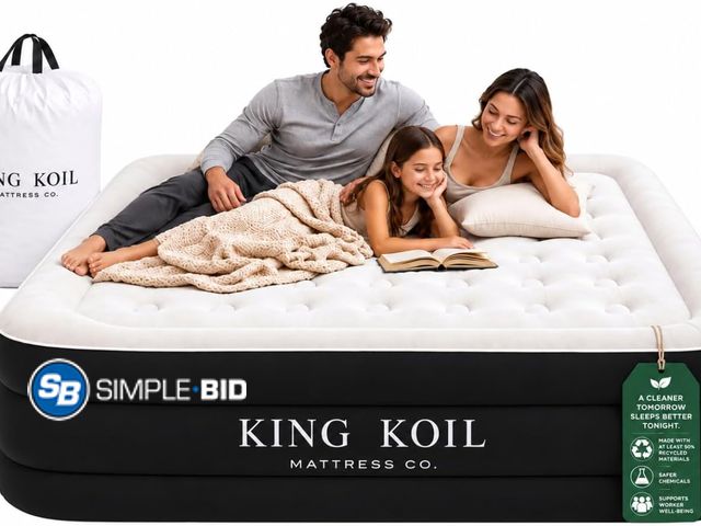 Lot 58-76050 - King Koil Air Mattress FULL double High airbed kit with Built-in Pump, 20” Raised Airbed -  used but...