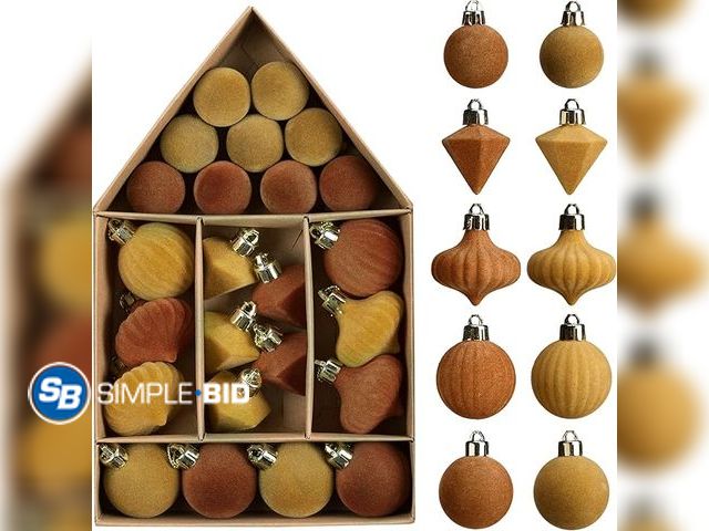 Lot 58-34389 - New DecorbyHannah Mini Velvet Christmas Ornaments, 24ct Brown and Gold Small Velvet Ornaments for Ch...