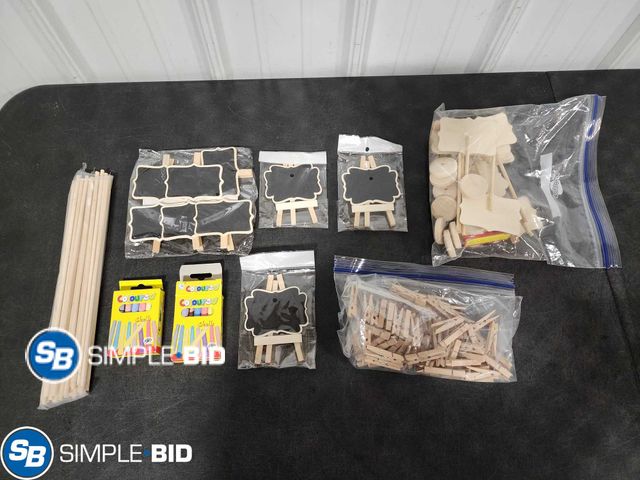 Lot 58-68810 - Lot of Misc. Craft Supplies or Decor Items - Wooden Dowels, Mini Wooden Clothes Pins, Mini Chalkboar...