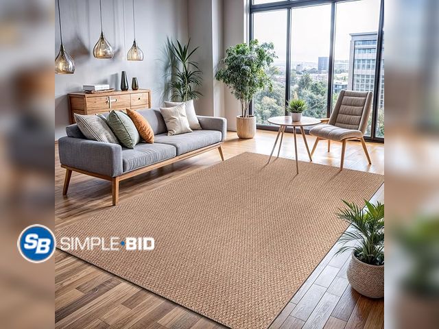 Lot 58-27653 - New CAMILSON Easy Jute Rug 6x9, Indoor Outdoor Natural Color Farmhouse Area Rugs for Living Room Pat...