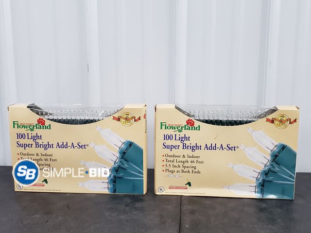 Lot 58-50381 - Lot of (2) Flowerland 100 Light Super Bright Add-A-Set outdoor / indoor lights - unopened