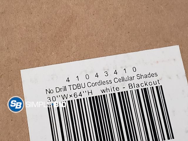 Lot 58-57014 - No Drill Cordless Cellular Shades 30 x 64" - White Blackout