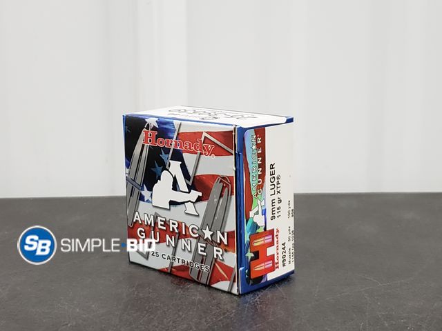 Lot 58-39539 - Hornady Amercan Gunner 25 Cartridges 9mm Luger 115 gr